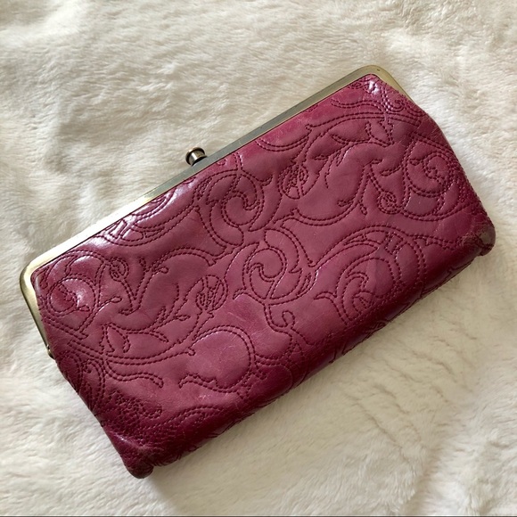 Burgundy leather Hobo wallet with stitching design - Picture 2 of 9